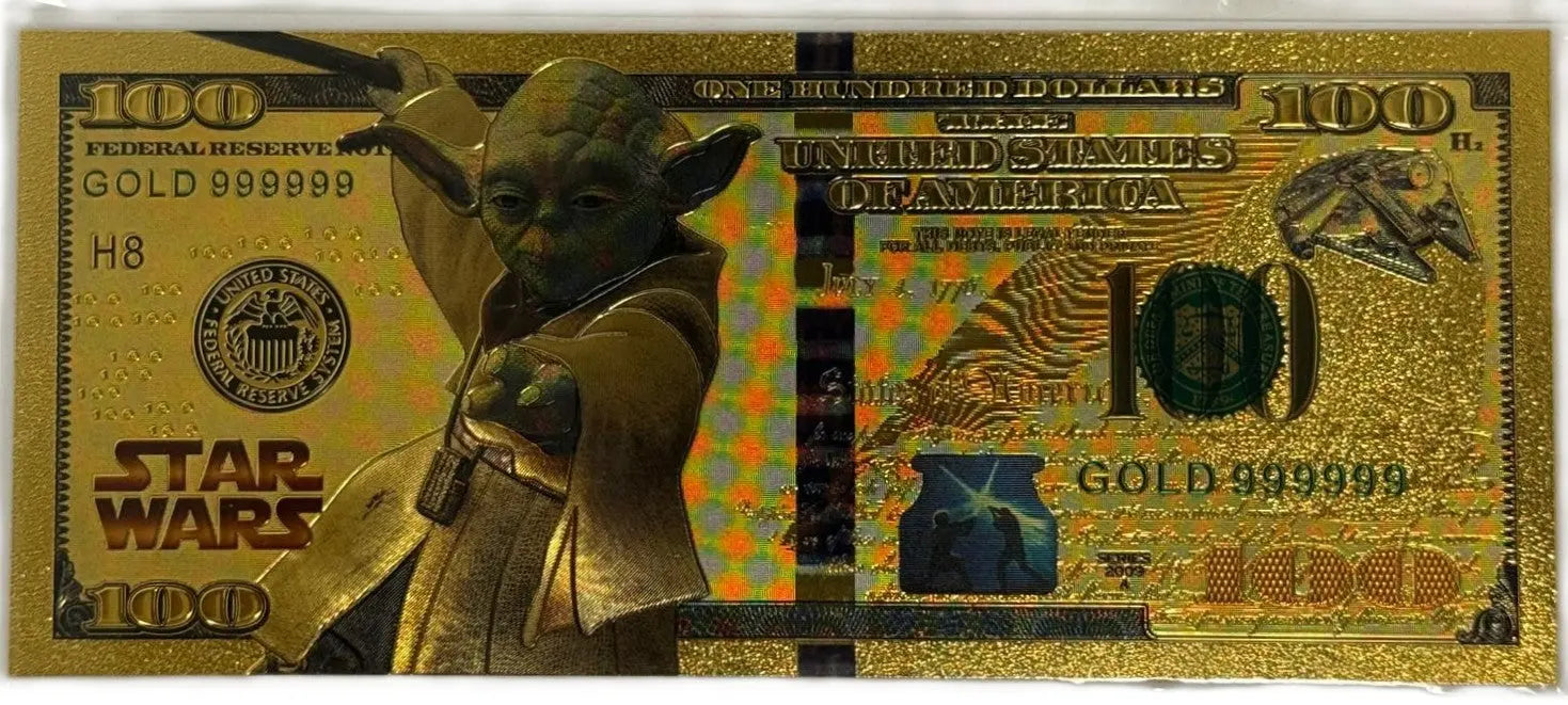 Yoda Jedi Star Wars $100 Novelty Gold Foil Note – 24K Gold Plated Collectible Souvenir Bill Heritage Pastime