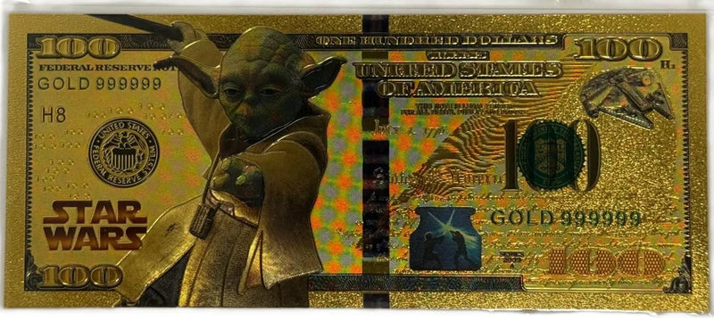 Yoda Jedi Star Wars $100 Novelty Gold Foil Note – 24K Gold Plated Collectible Souvenir Bill Heritage Pastime